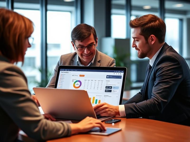 Dos profesionales revisando CRM en una reunión