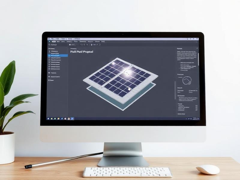 Propuesta solar con diagrama de paneles en pantalla