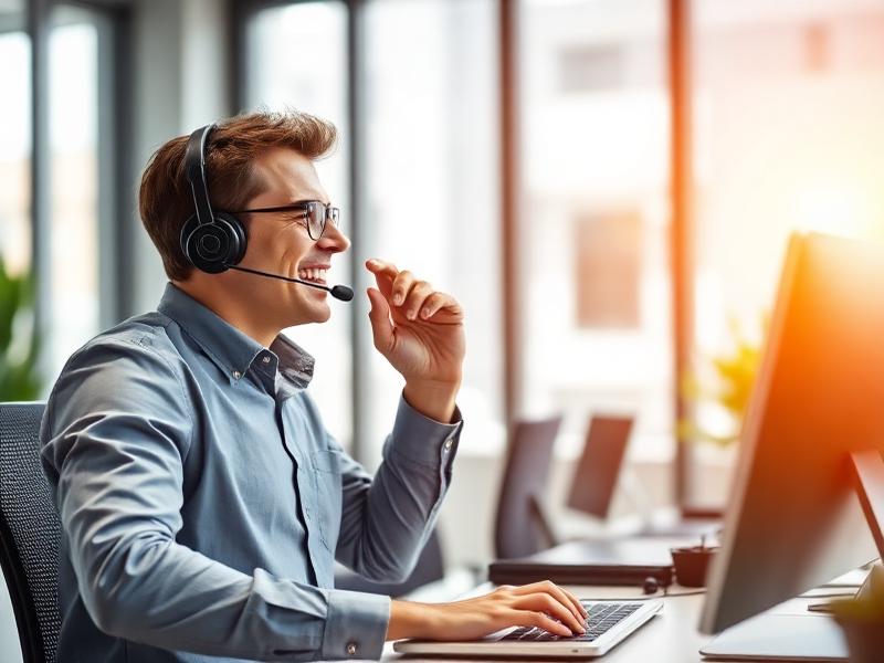 Comercial atendiendo llamada con auriculares